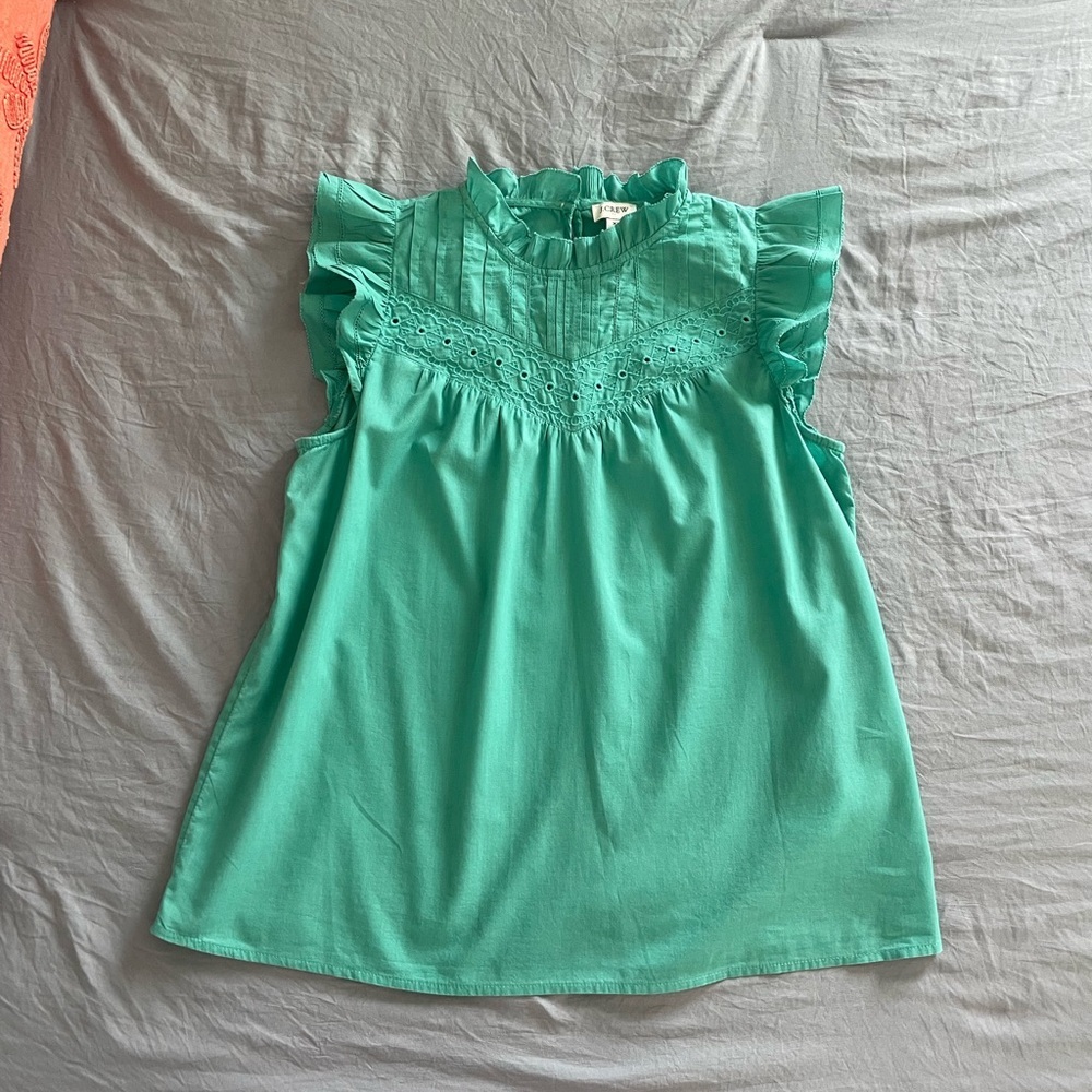 100% cotton J.Crew Green Ruffled Sleeveless Top XS